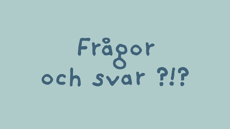 Blå bakgrund med text: frågor och svar.